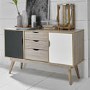 LPD Scandi 2 Door 3 Drawer Oak Effect Sideboard Grey and White Doors