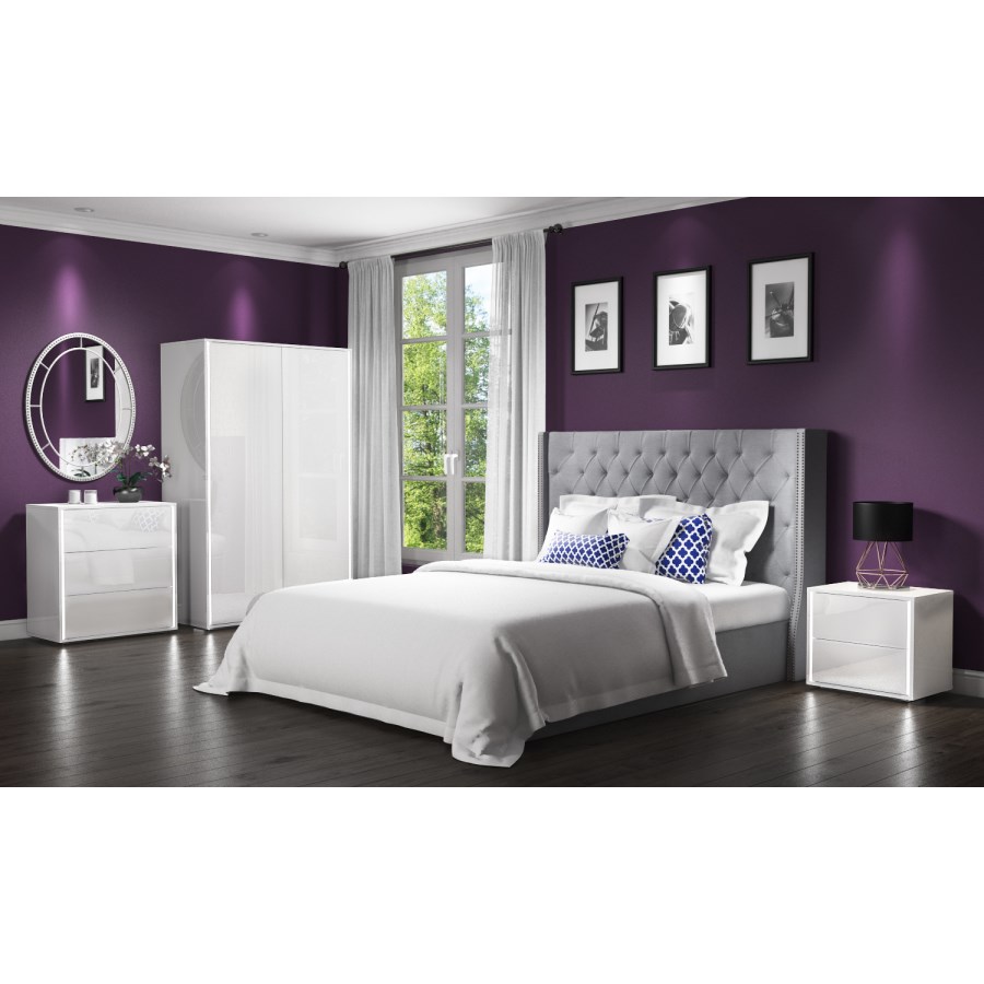 Selena White High Gloss Bedside Table with LED Light