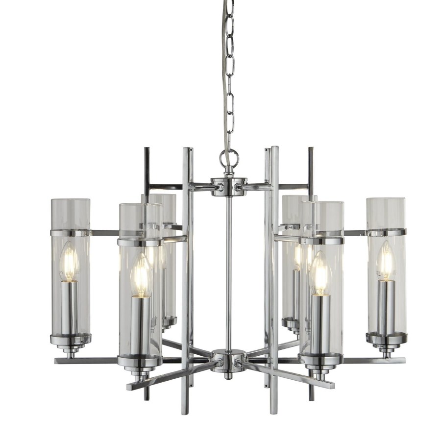 6 Light Pendant in Chrome & Glass - Milo