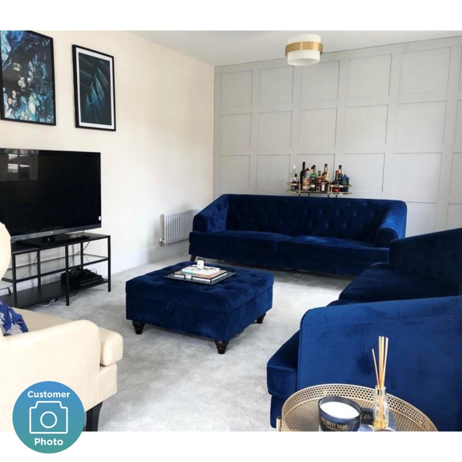 Chesterfield Sofa in Navy Blue Velvet - 3 Seater - Inez