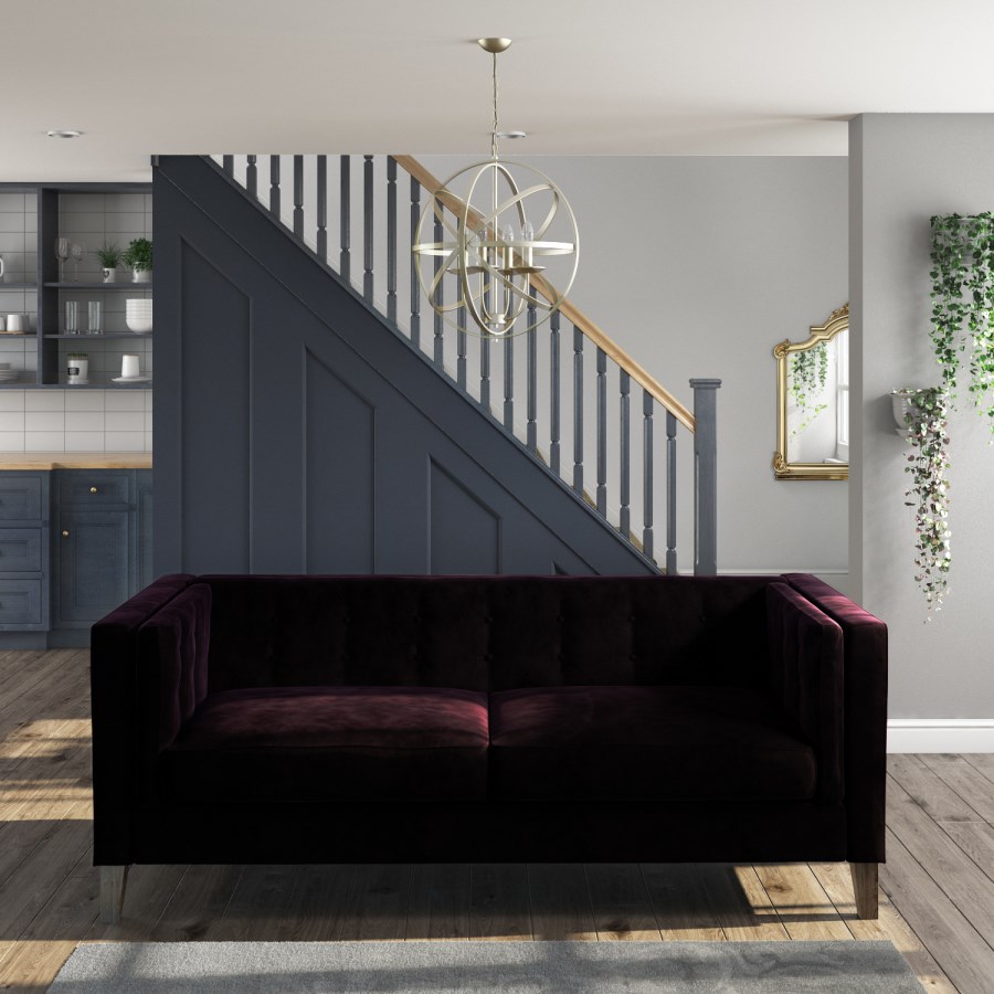 Bailey Velvet 3 Seater Sofa in Dark Aubergine