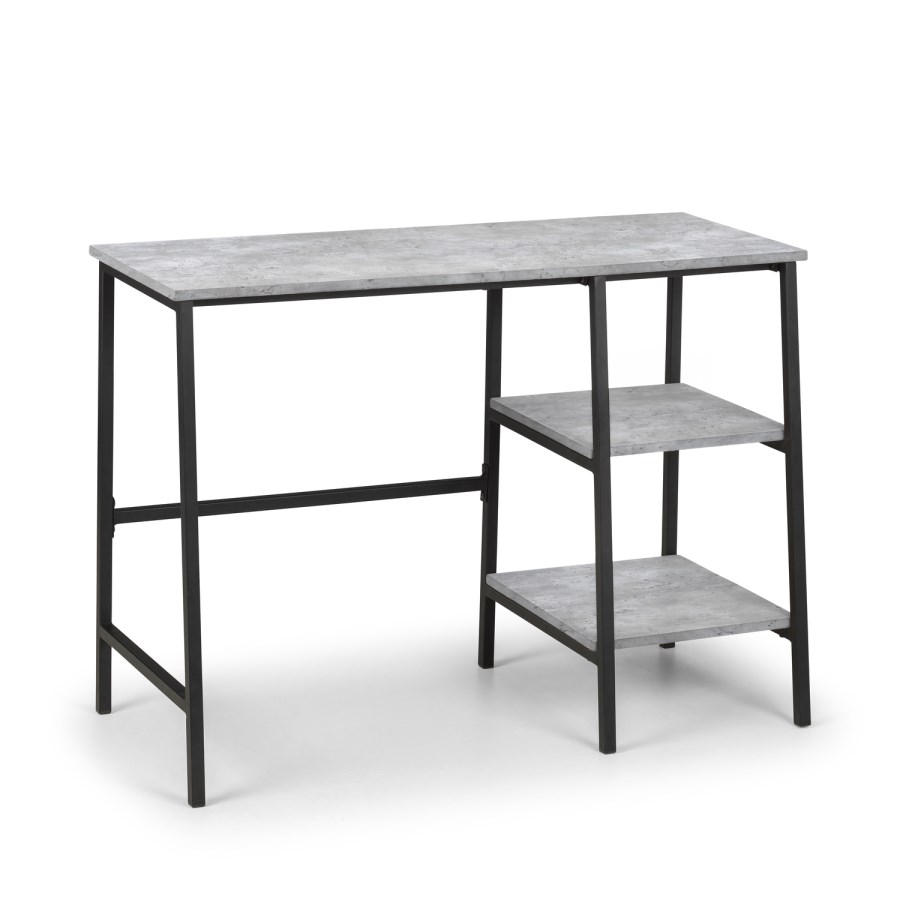 Grey Concrete Effect Desk with Shelves - Staten - Julian Bowen