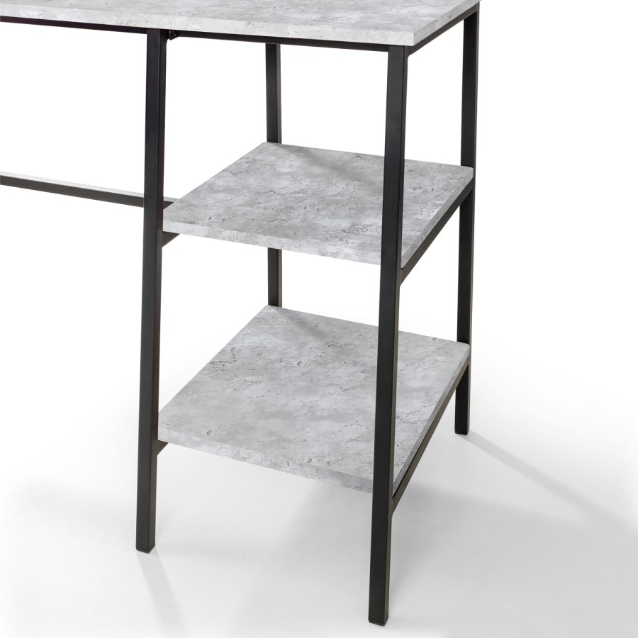 Grey Concrete Effect Desk with Shelves - Staten - Julian Bowen