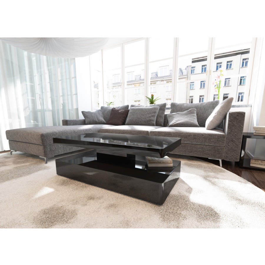Tiffany Black High Gloss Rectangular Coffee Table with LED Lighting