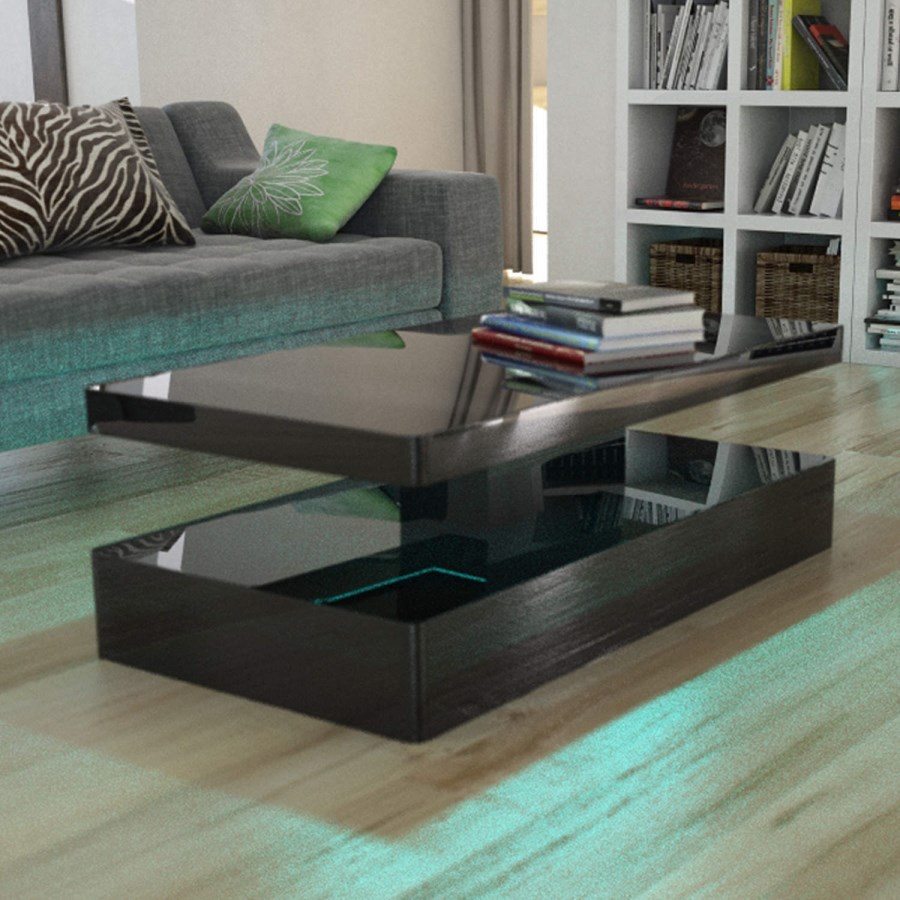Tiffany Black High Gloss Rectangular Coffee Table with LED Lighting