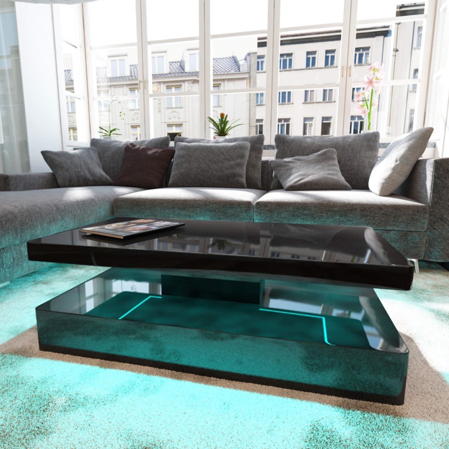 Tiffany Black High Gloss Rectangular Coffee Table with LED Lighting