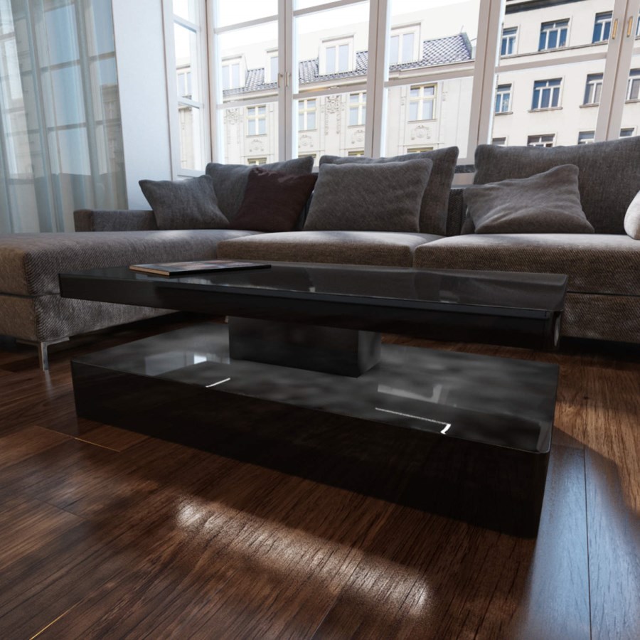 Tiffany Black High Gloss Rectangular Coffee Table with LED Lighting
