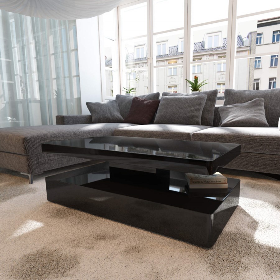 Tiffany Black High Gloss Rectangular Coffee Table with LED Lighting