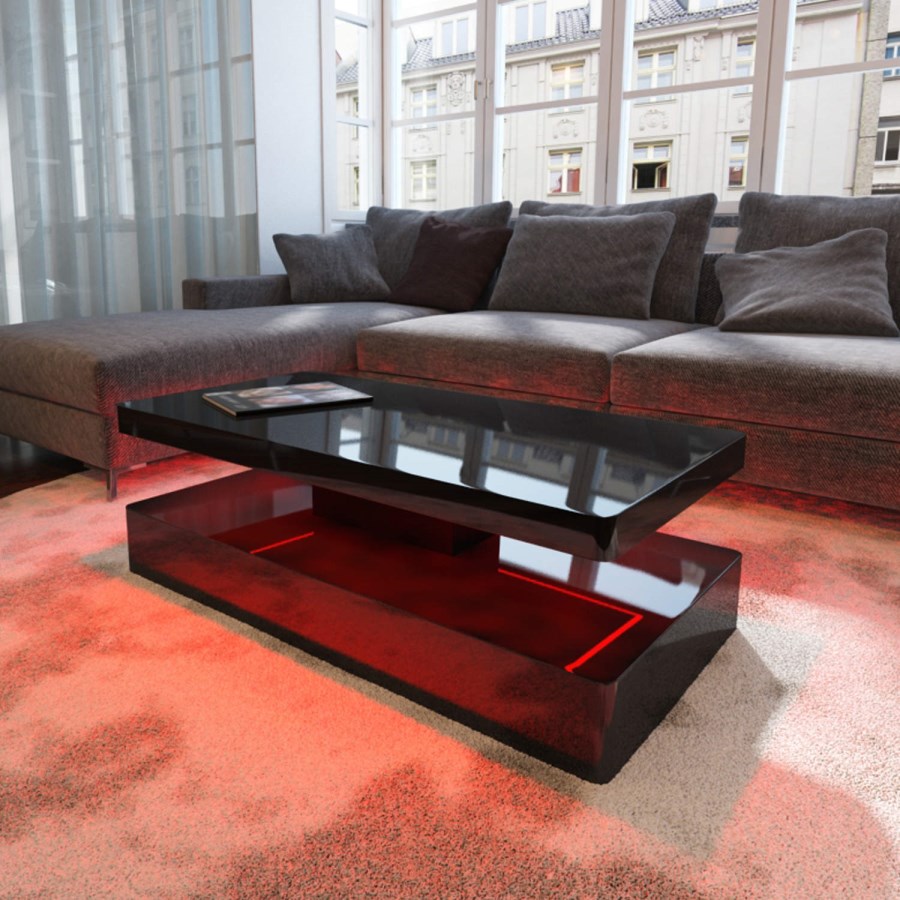 Tiffany Black High Gloss Rectangular Coffee Table with LED Lighting