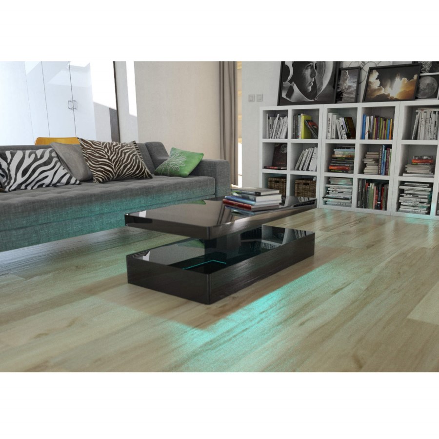 Tiffany Black High Gloss Rectangular Coffee Table with LED Lighting