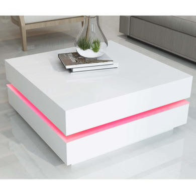 High Gloss White Coffee Table with LED Lighting - Tiffany Range