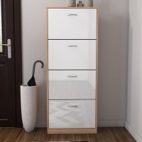 Torino 4 Door Shoe Storage Cabinet in High Gloss and Oak - 12 Pairs Torino 4 Door Shoe Storage Cabinet in High Gloss and Oak - 12 Pairs