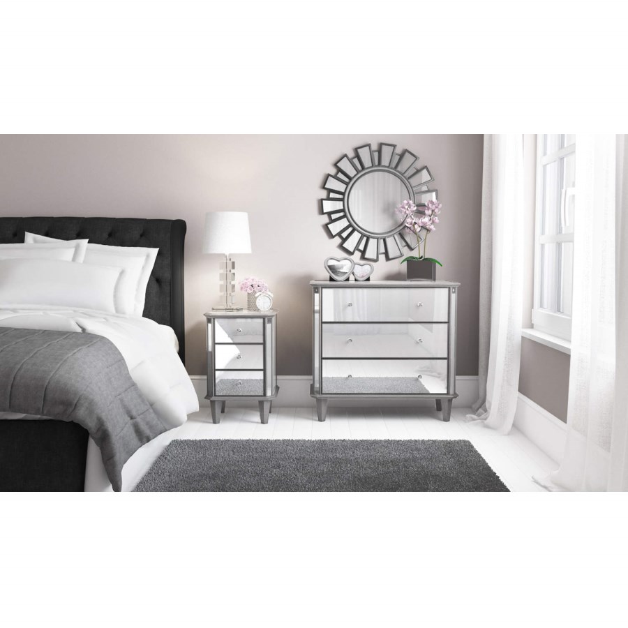 Valentina Mirrored Silver Leaf 3 Drawer Chest of Drawers