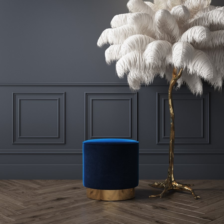 GRADE A1 - Xena Velvet Pouffe in Navy Blue - Small Round Upholstered Stool