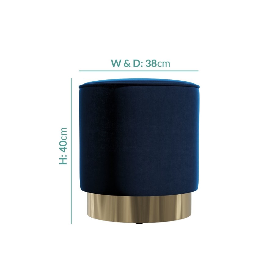GRADE A1 - Xena Velvet Pouffe in Navy Blue - Small Round Upholstered Stool