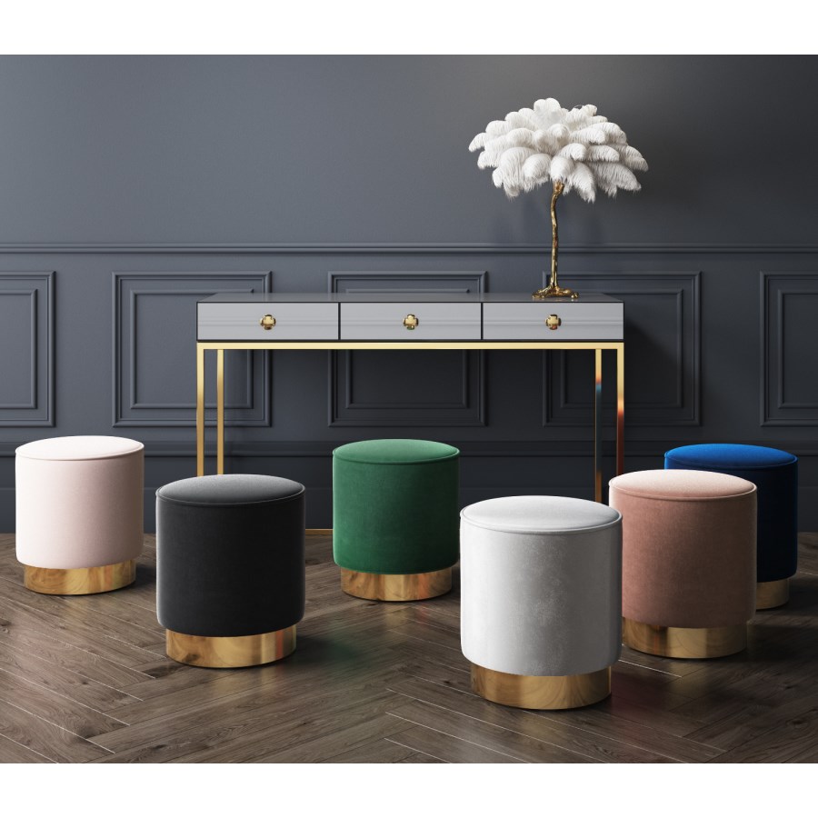 GRADE A1 - Xena Velvet Pouffe in Navy Blue - Small Round Upholstered Stool