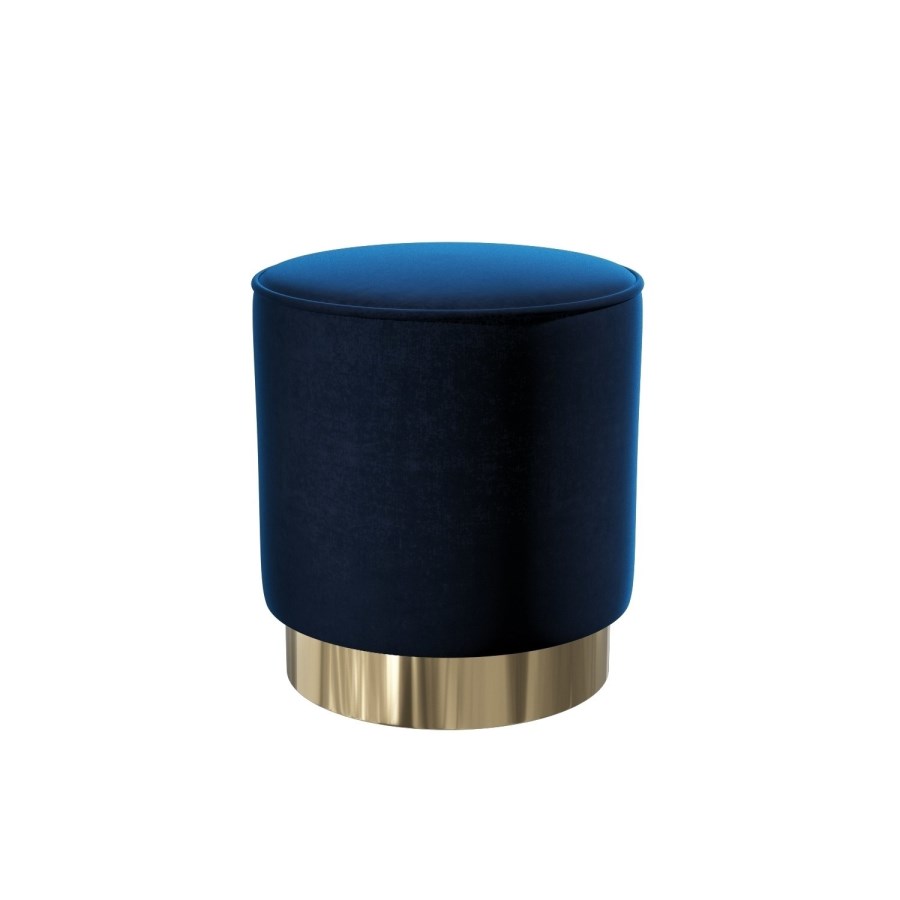 GRADE A1 - Xena Velvet Pouffe in Navy Blue - Small Round Upholstered Stool